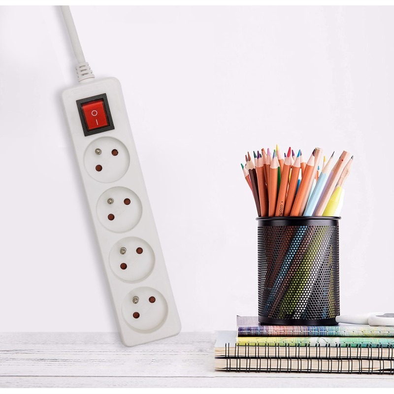 Multiprise 4 prises 16A avec interrupteur - câble 1m - VELAMP - MULTIP-FR-I-4