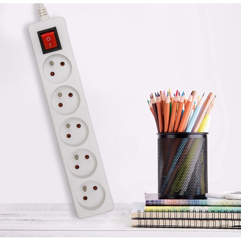 Multiprise 5 prises 16A avec interrupteur et câble 1m - VELAMP - MULTIP-FR-I-5