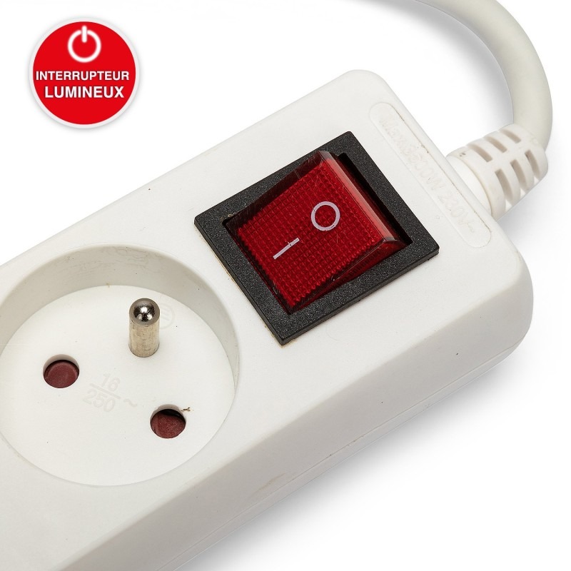 Multiprise 5 prises 16A avec interrupteur et câble 1m - VELAMP - MULTIP-FR-I-5