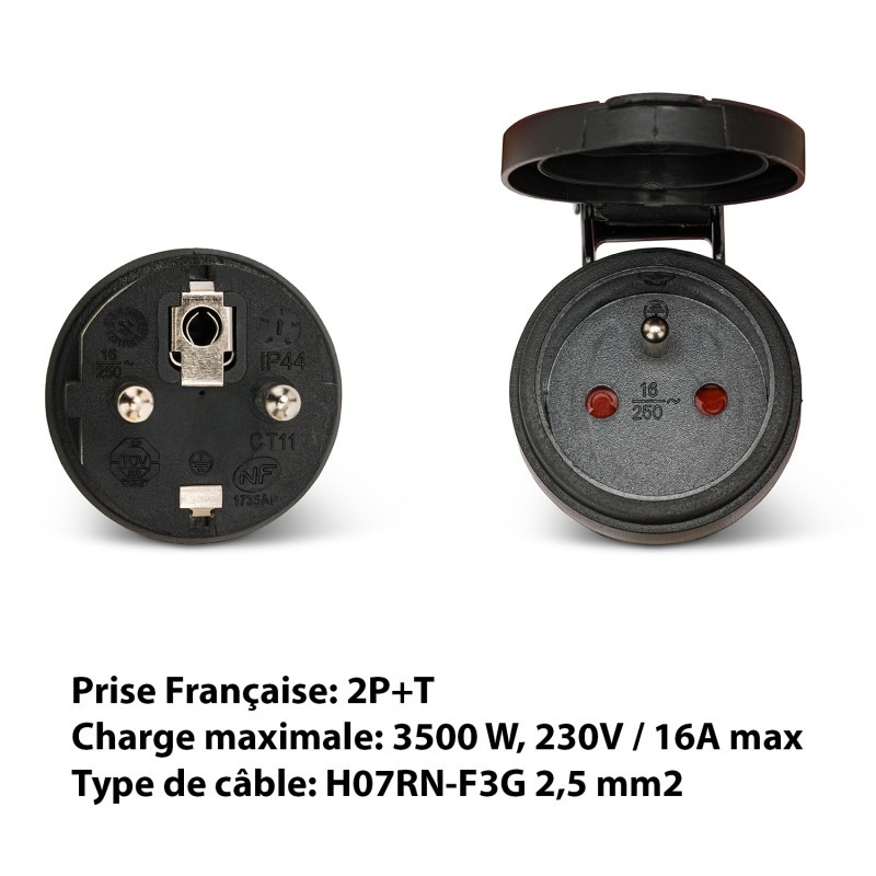 Prolongateur de chantier 10 m H07RN-F 3G2,5 mm² - Velamp PRO725-10F