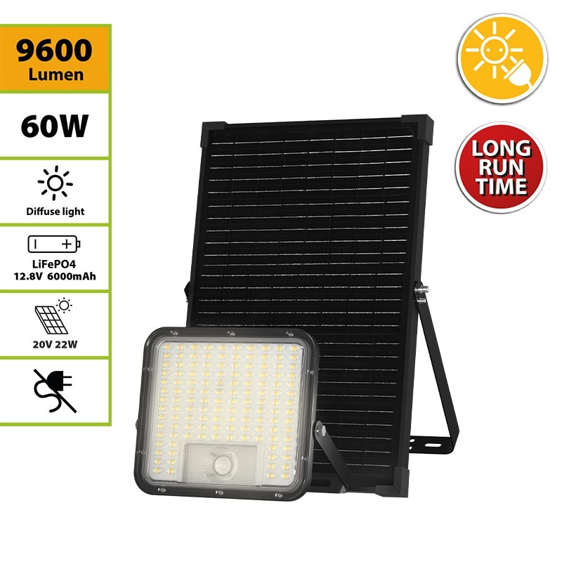 CUBE Projecteur LED solaire 9600 lumens avec détecteur PIR et panneau solaire déport - VELAMP - SL367