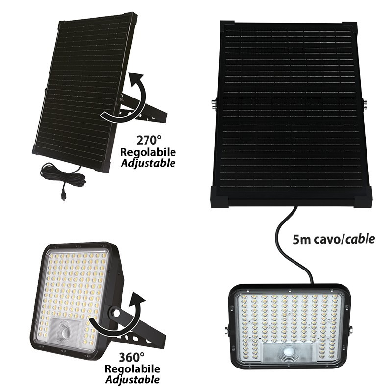 CUBE Projecteur LED solaire 9600 lumens avec détecteur PIR et panneau solaire déport - VELAMP - SL367