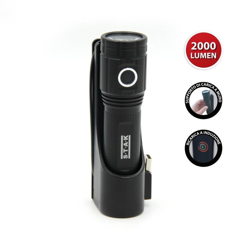 Torche LED STURM rechargeable 2000 lm avec support mural - VELAMP - ST096