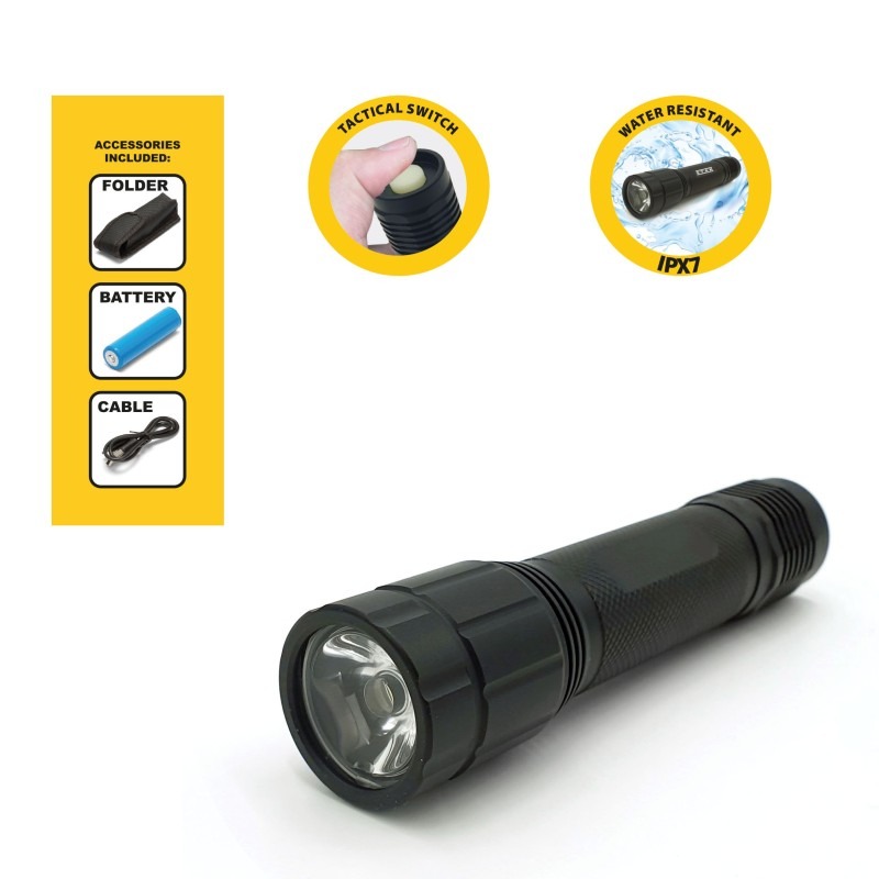 Leopard Lampe torche LED rechargeable en alu 2000 lumens avec étui - VELAMP - ST143