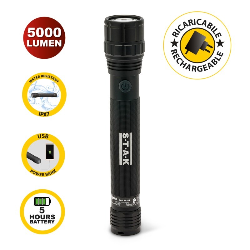 MAMBA Lampe Torche LED Rechargeable 5 000 Lm avec Power Bank - VELAMP - ST144