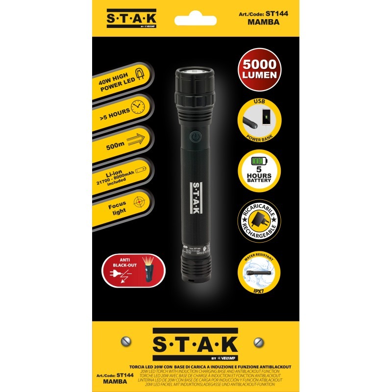 MAMBA Lampe Torche LED Rechargeable 5 000 Lm avec Power Bank - VELAMP - ST144