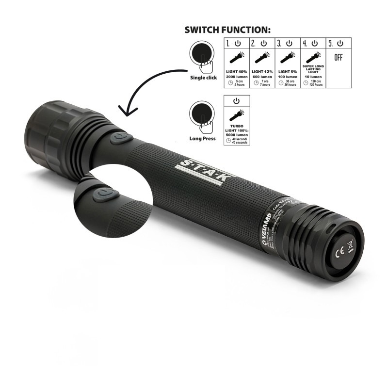 MAMBA Lampe Torche LED Rechargeable 5 000 Lm avec Power Bank - VELAMP - ST144