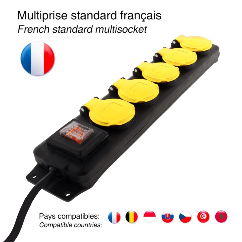 Bloc multiprises 5 prises avec interrupteur et cordon 1,5 m H05RR-F 3G1,5 mm² - VELAMP - ST305-FR