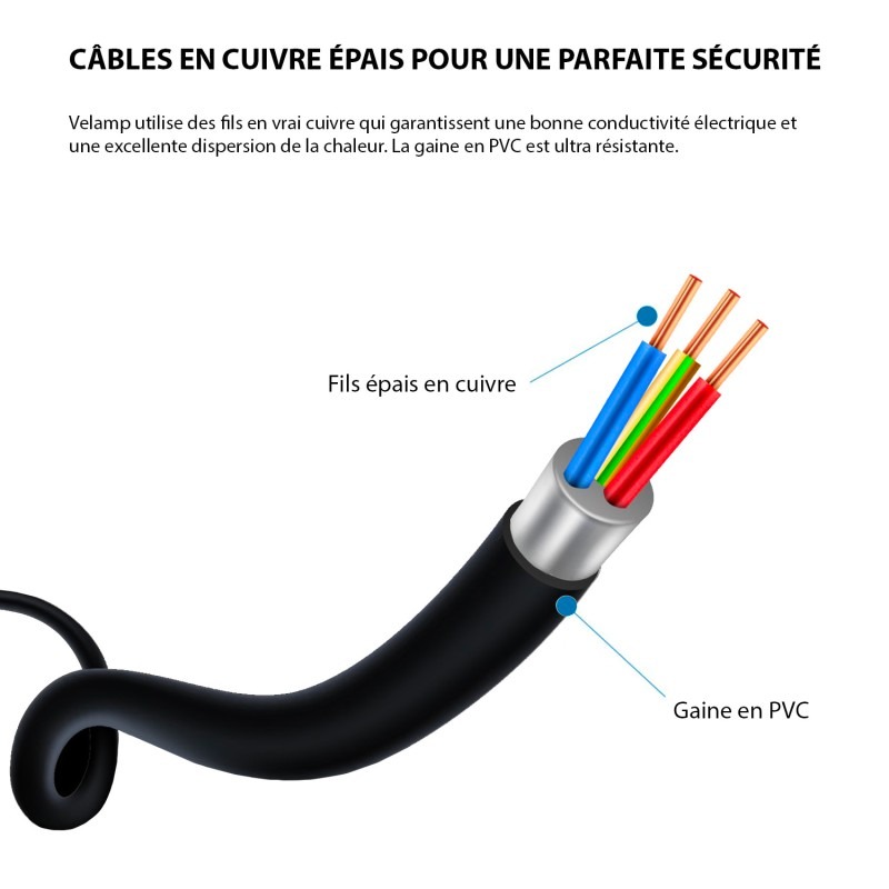 Bloc multiprises 5 prises avec interrupteur et cordon 1,5 m H05RR-F 3G1,5 mm² - VELAMP - ST305-FR
