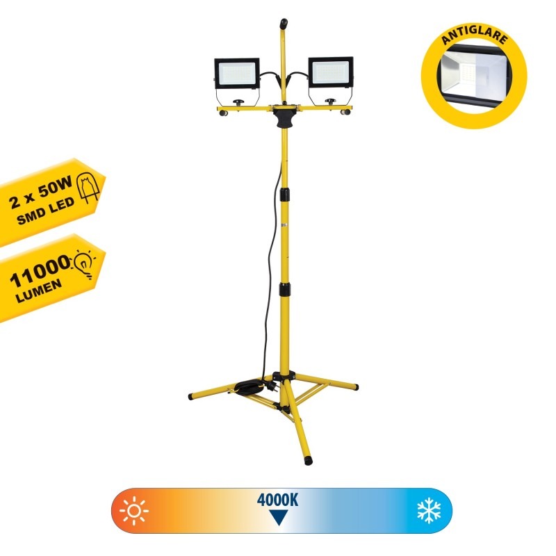 PROJECTEUR LED 2x50W sur trépied avec câble 3 m H05RN-F - VELAMP - ST748NG