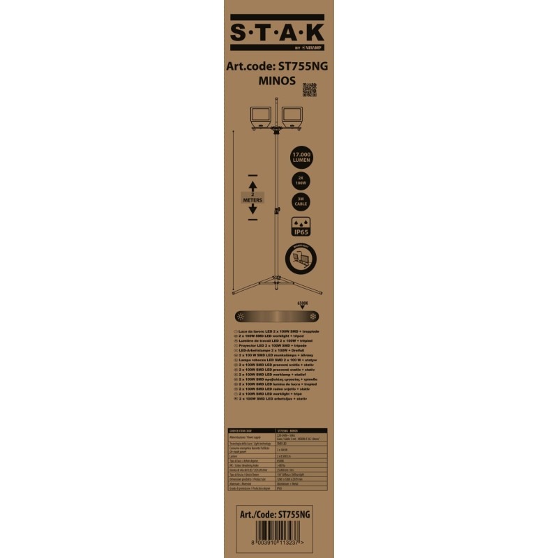Spot LED sur trépied MINOS 2x100W 17 000 lumens IP65 extérieur - VELAMP - ST755NG