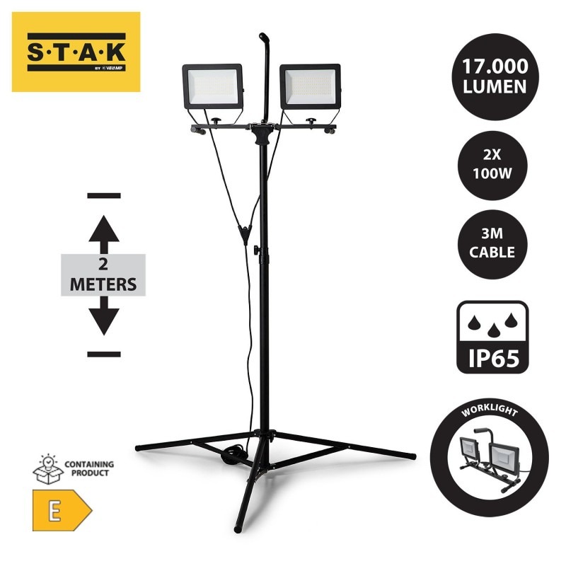 Spot LED sur trépied MINOS 2x100W 17 000 lumens IP65 extérieur - VELAMP - ST755NG