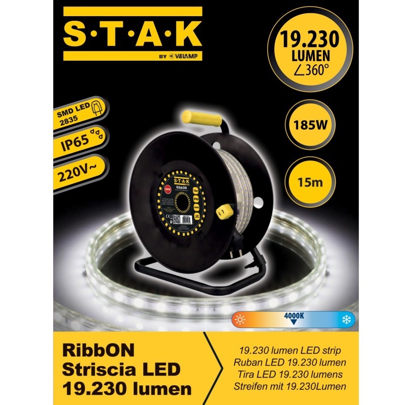 RIBBON 15M Bandeau LED puissant 19000 Lm IP65 avec enrouleur - VELAMP - ST915