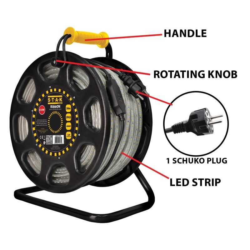 Bandeau LED RIBBON 50 m 65000 lm IP65 avec enrouleur - VELAMP - ST950