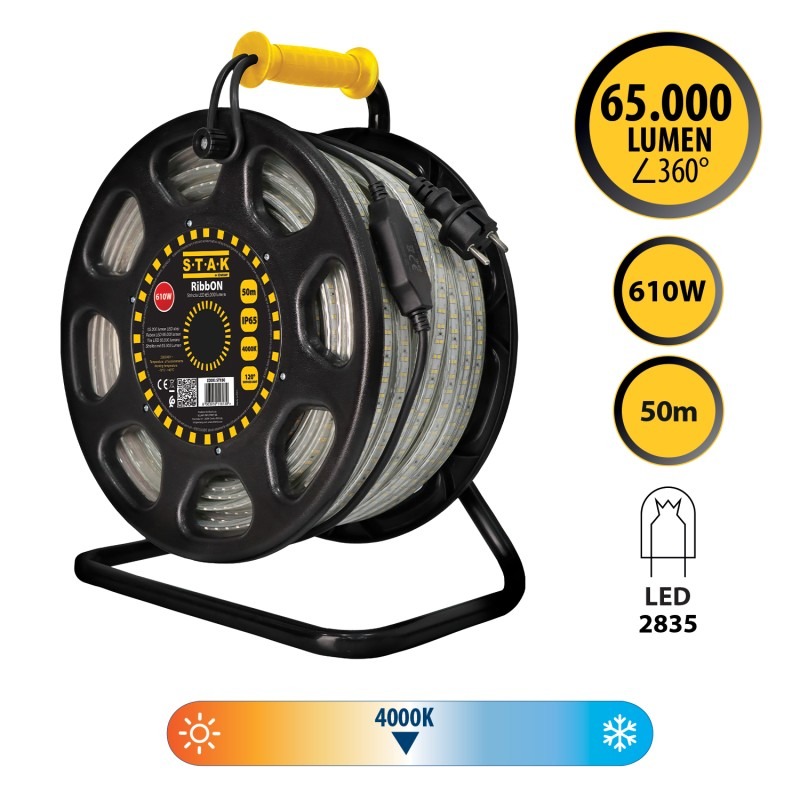 Bandeau LED RIBBON 50 m 65000 lm IP65 avec enrouleur - VELAMP - ST950