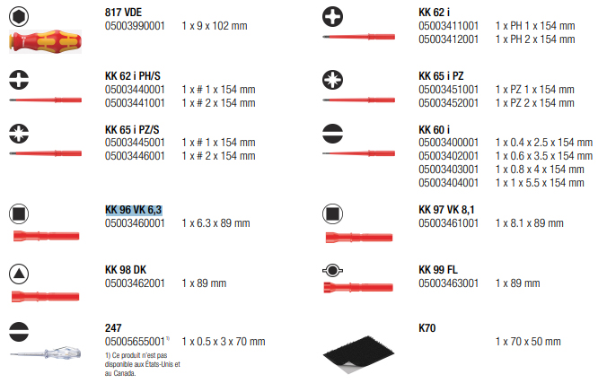 Assortiment de tournevis VDE avec 18 lames isolées interchangeables Wera Kraftform Kompakt - 05003471001