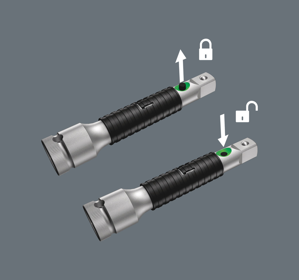 Rallonge « flexible-lock » avec bague de rotation rapide, courte, 3/8