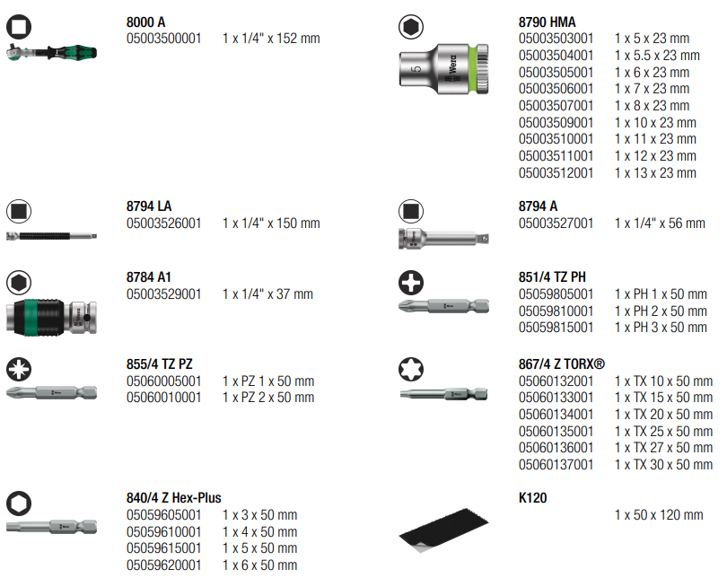 Jeu de clés à douille Wera 8100 SA Zyklop Speed métrique 1/4