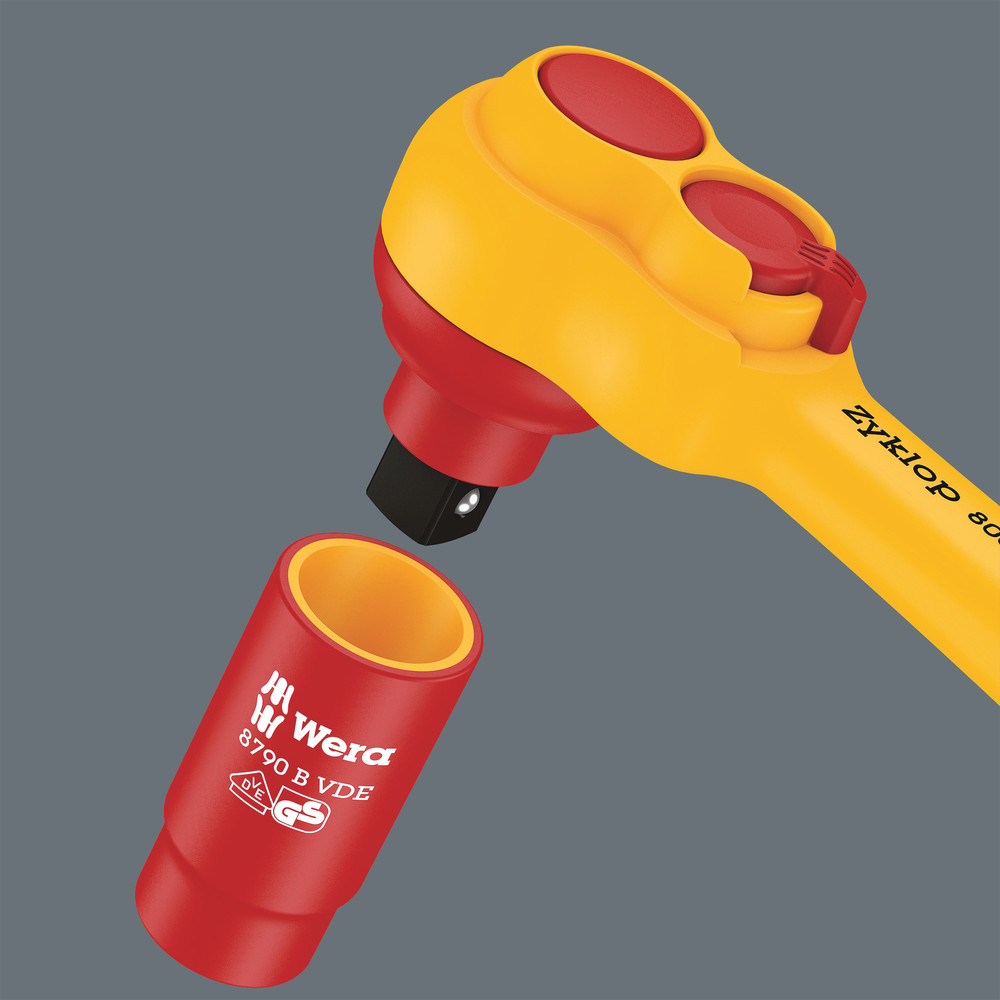 Cliquet Zyklop VDE 8007 B, isolé, avec levier d‘inversion, carré 3/8