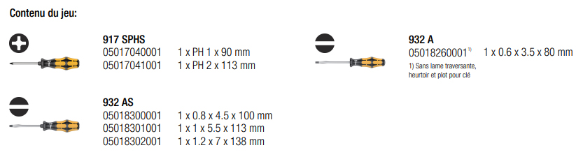 Assortiment de 6 tournevis burins Kraftform Plus Wera - 05018283001