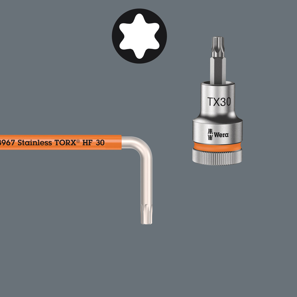 Clés mâles coudées avec fonction de retenue, version longue, acier inoxydable 3967 SXL HF TORX 10 WERA - 05022682001