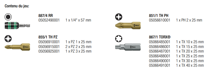 Jeu de 12 embouts métier du bois WERA - 05057423001