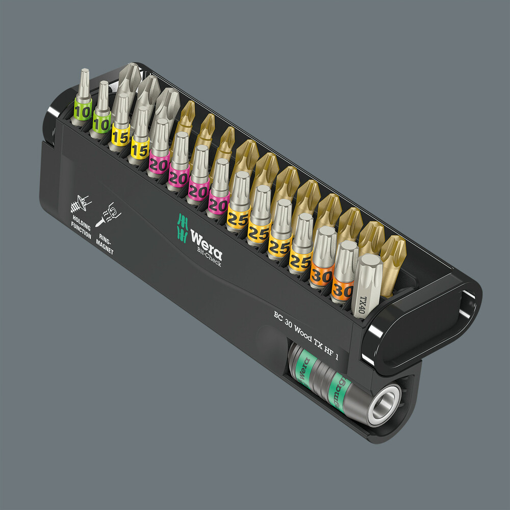 Jeu d'embouts avec porte-embouts Bit-Check 30 Wood TORX HF 1 SB Wera - 05057437001