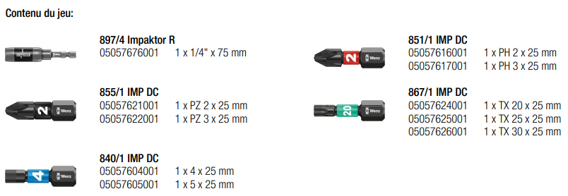 Jeu d'embouts de vissage WERA 10 pièces 5057680001