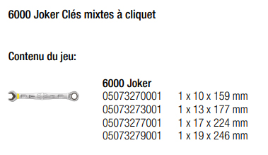 Jeu de clés mixtes à cliquet 4 pièces 10 - 19 mm JOKER - WERA - 05073290001