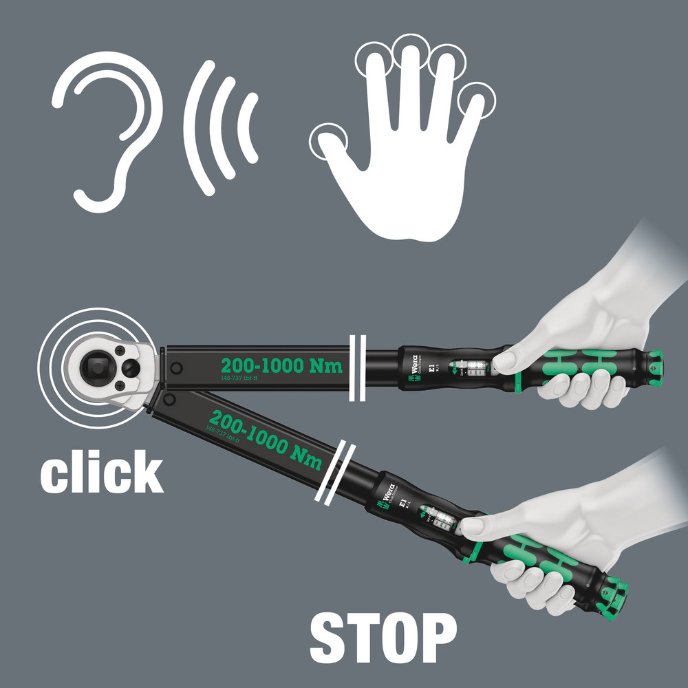 Clé dynamométrique Push 200 - 1000 Nm Click-Torque E 1 d/g Wera - 05075631001