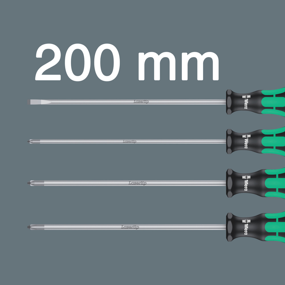 Jeu de tournevis Plus Lasertip à lames extra-longues 200 mm 335/350/355/4 Screwfix WERA - 05347736002