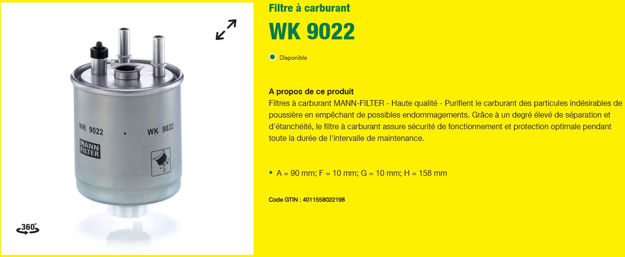 FILTRE A CARBURANT MANN FILTER EQUIVALENT HIFI SN 99163