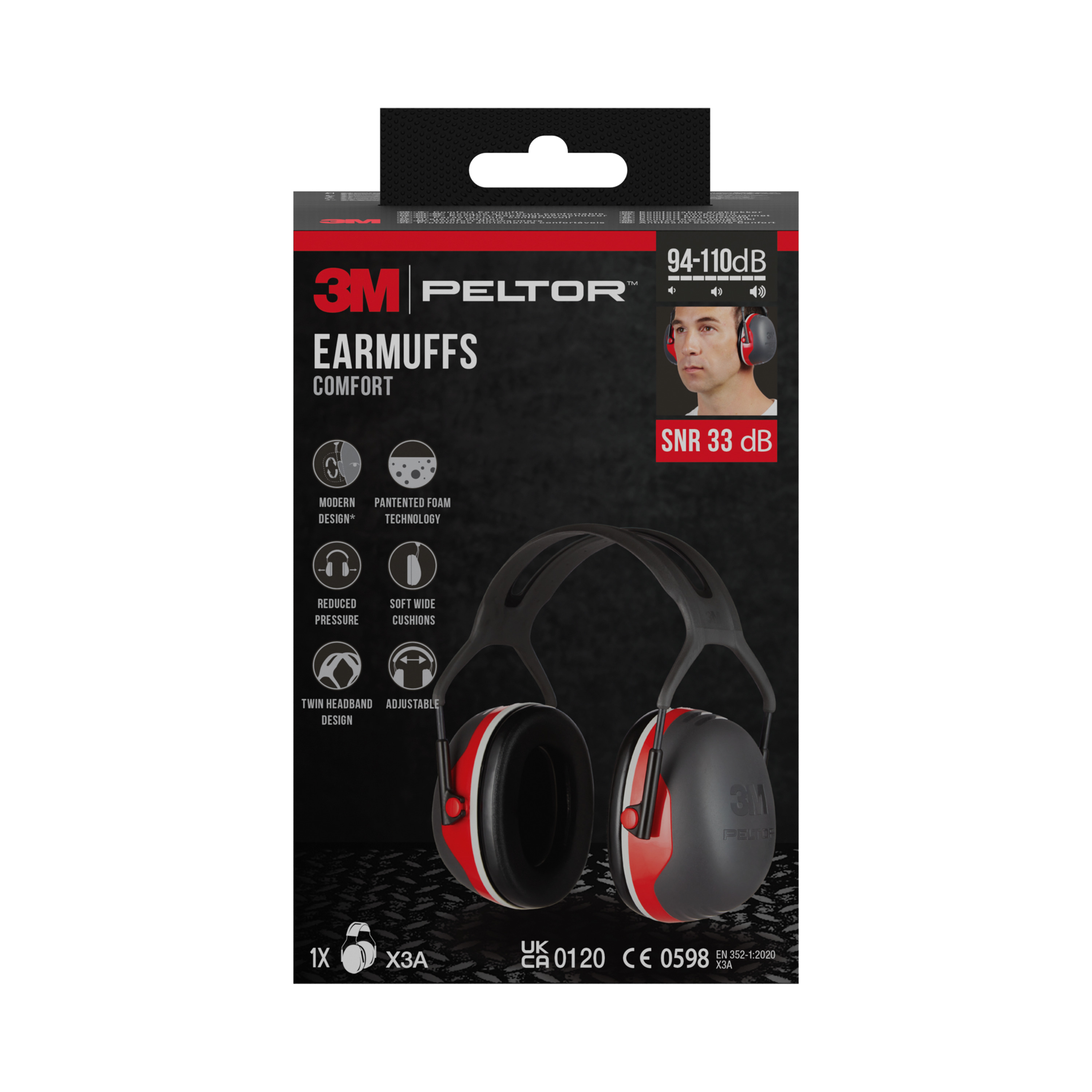 Casque anti-bruit X3A SNR 33 dB série X Rouge - 3M - X3AC10N 00