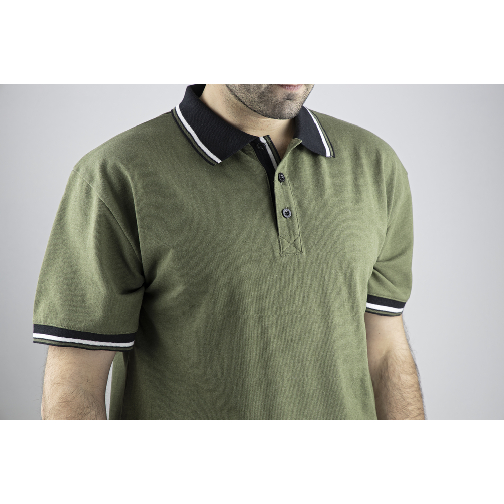 Polo maille pique MC LEWIS VERT OLIVE NOIR - LMA LEBEURRE - 9282