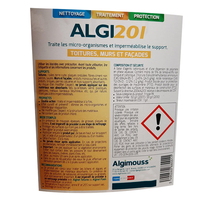 ALGI 201 - 20 LITRES - Traitement et imperméabilisant toitures, murs, façades ALGIMOUSS - 088004