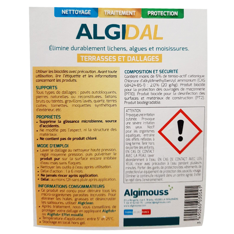 ALGIDAL - 5 LITRES - Traitement curatif et préventif dallages, sols exterieurs ALGIMOUSS - 003003