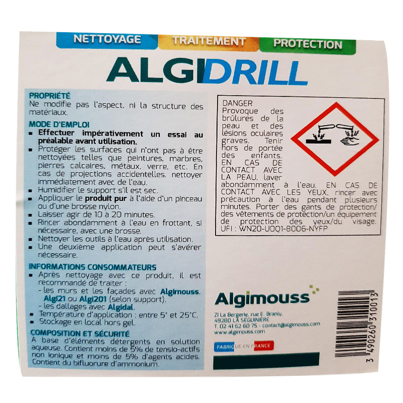 ALGIDRILL - 5 LITRES - Nettoyant taches de rouille ALGIMOUSS - 031002