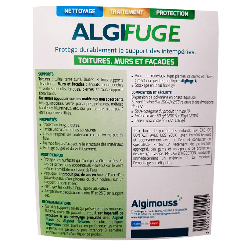ALGIFUGE - 15 LITRES - Imperméabilisant toitures, murs, façades ALGIMOUSS - 047005