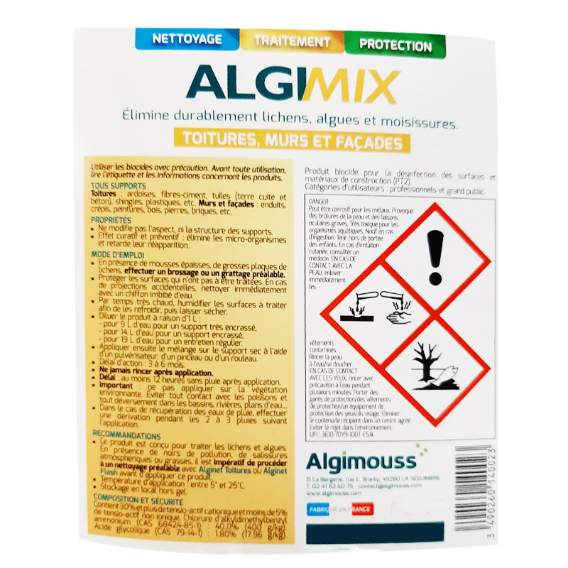 ALGIMIX 2,5L traitement toiture, mur et façade ALGIMOUSS concentré à diluer 014006