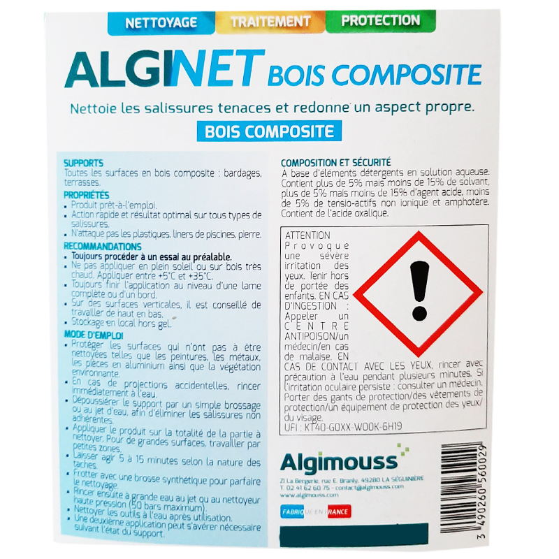 ALGINET BOIS COMPOSITE - 1 LITRE - Nettoyant bois composite ALGIMOUSS - 056001