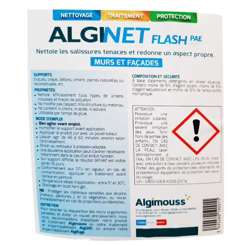 ALGINET FLASH PAE - 10 LITRES - Nettoyant façades prêt à l'emploi ALGIMOUSS - 019002