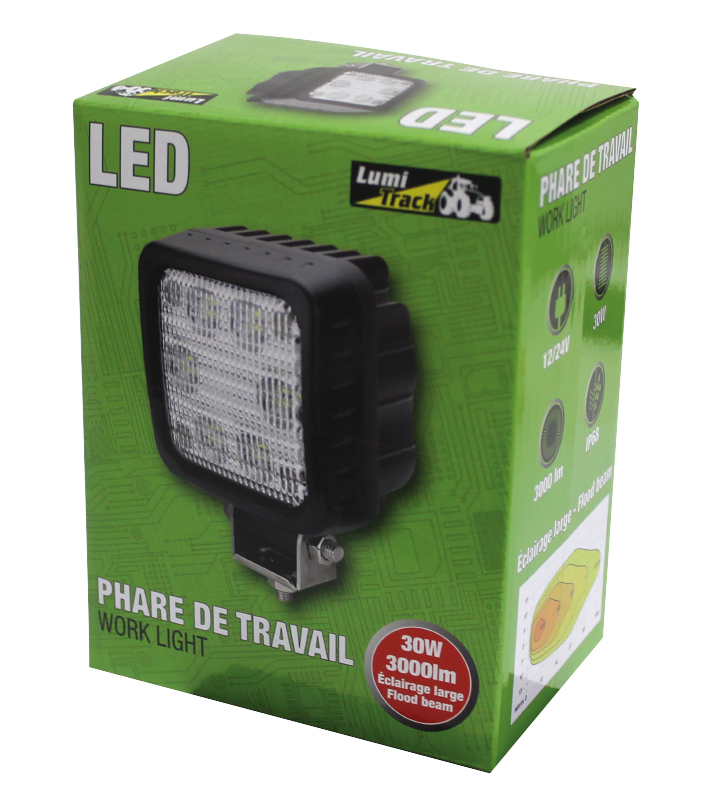 Phare de travail carre 6 led 3000lm large + faisc. lumitrack - 724714