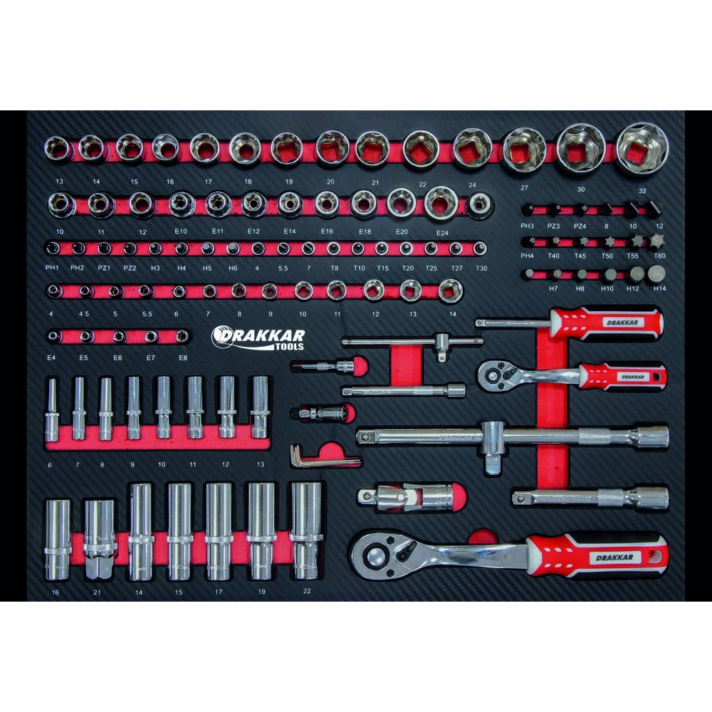 Servante d'atelier 7 tiroirs composée de 176 outils - modules finition carbone - DRAKKAR - 83880