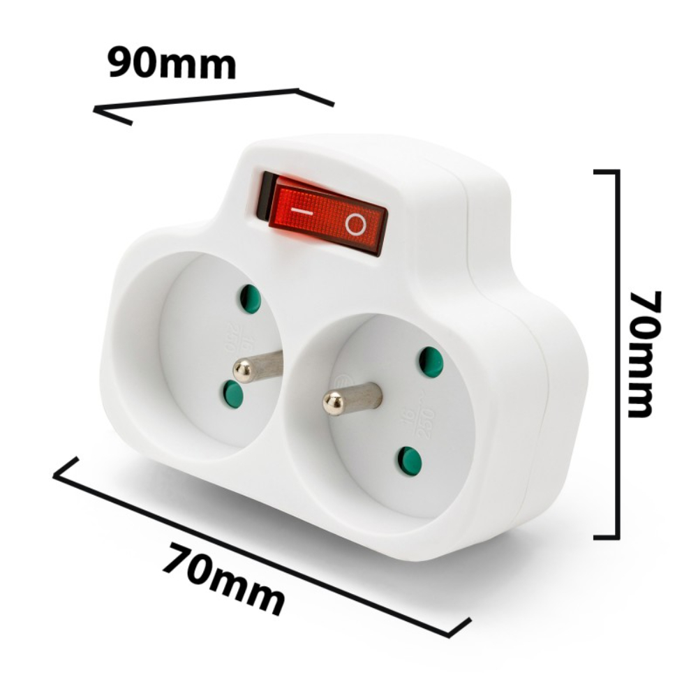 Biplite française 2 entrées 2P + T 16A avec interrupteur - VELAMP - ADAT-FR-4