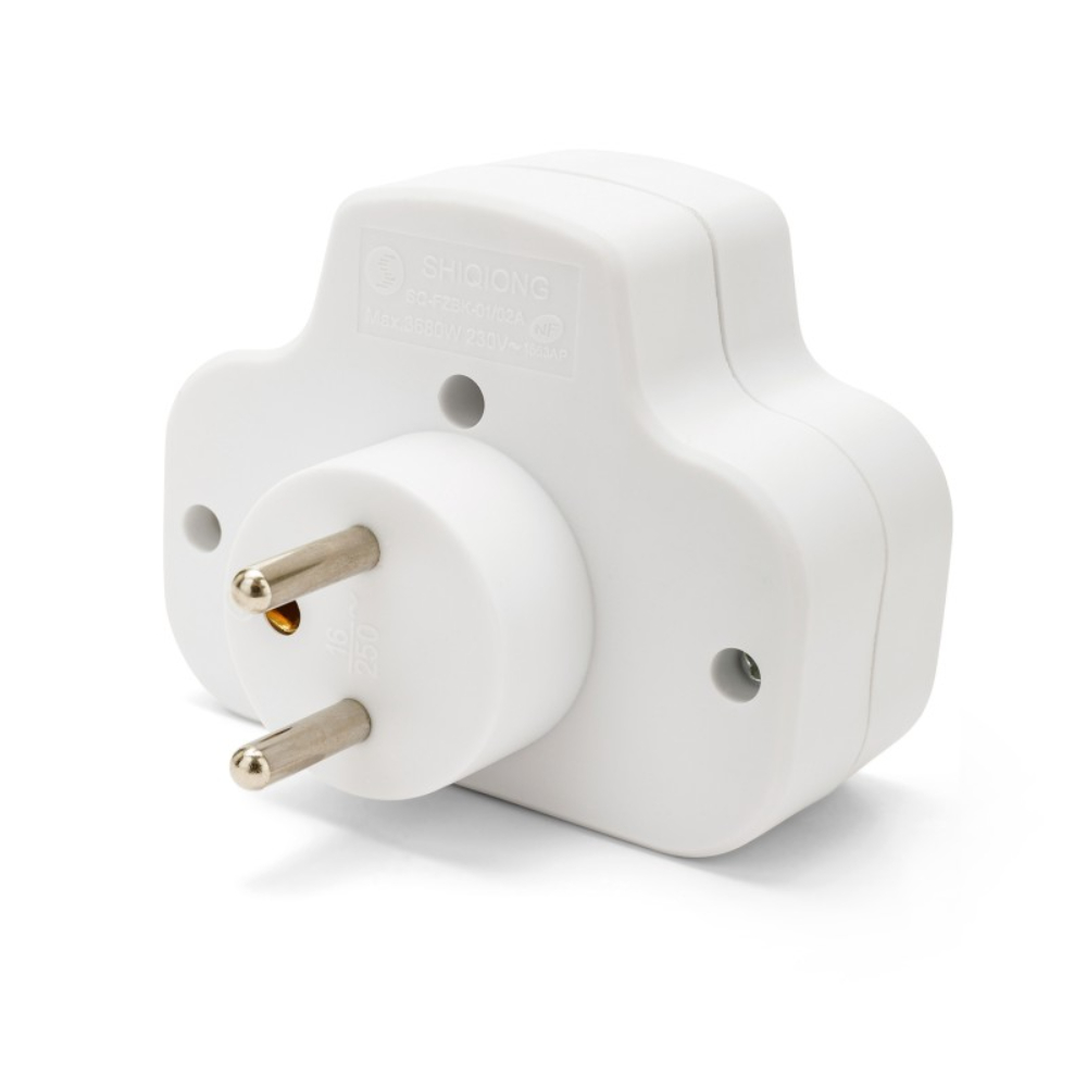 Biplite française 2 entrées 2P + T 16A avec interrupteur - VELAMP - ADAT-FR-4