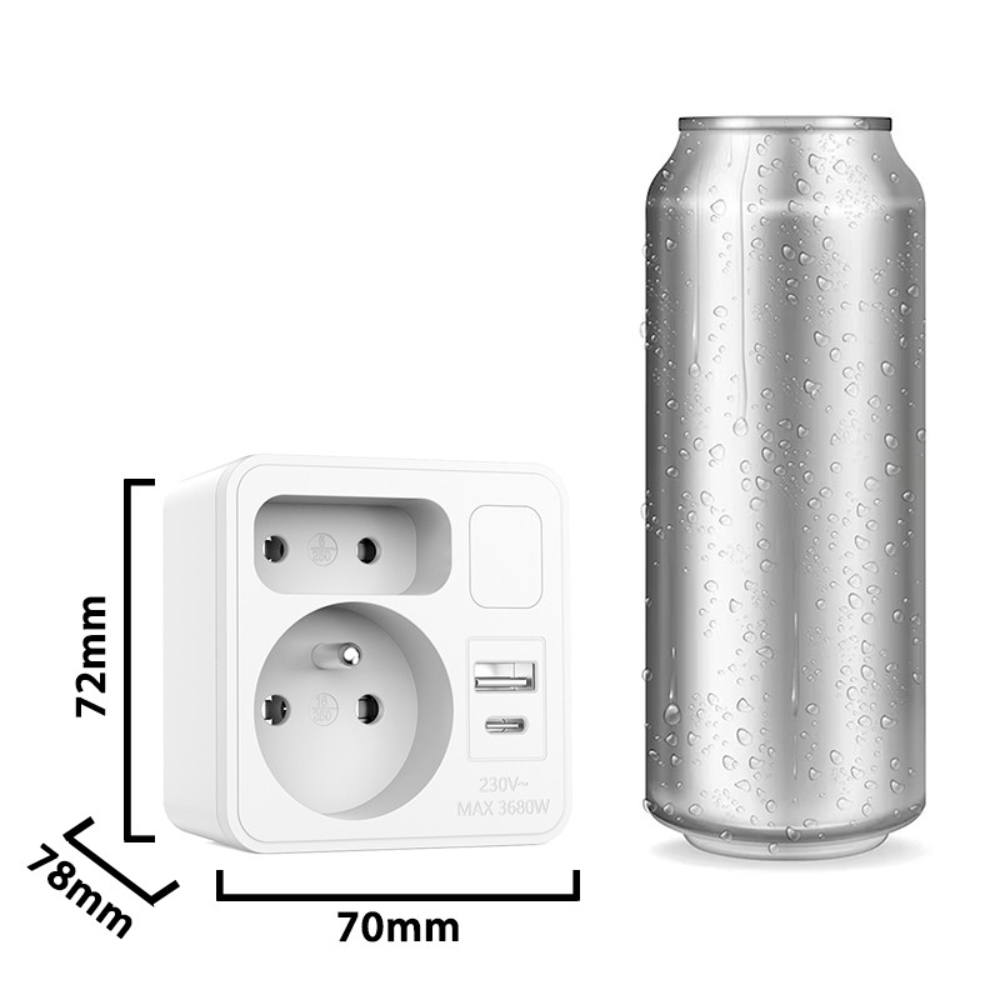 Biplite frontale 2 prises 16A + 6A - avec veilleuse et 1 prise USB-A + 1 prise USB-C - VELAMP - ADAT-FR-12