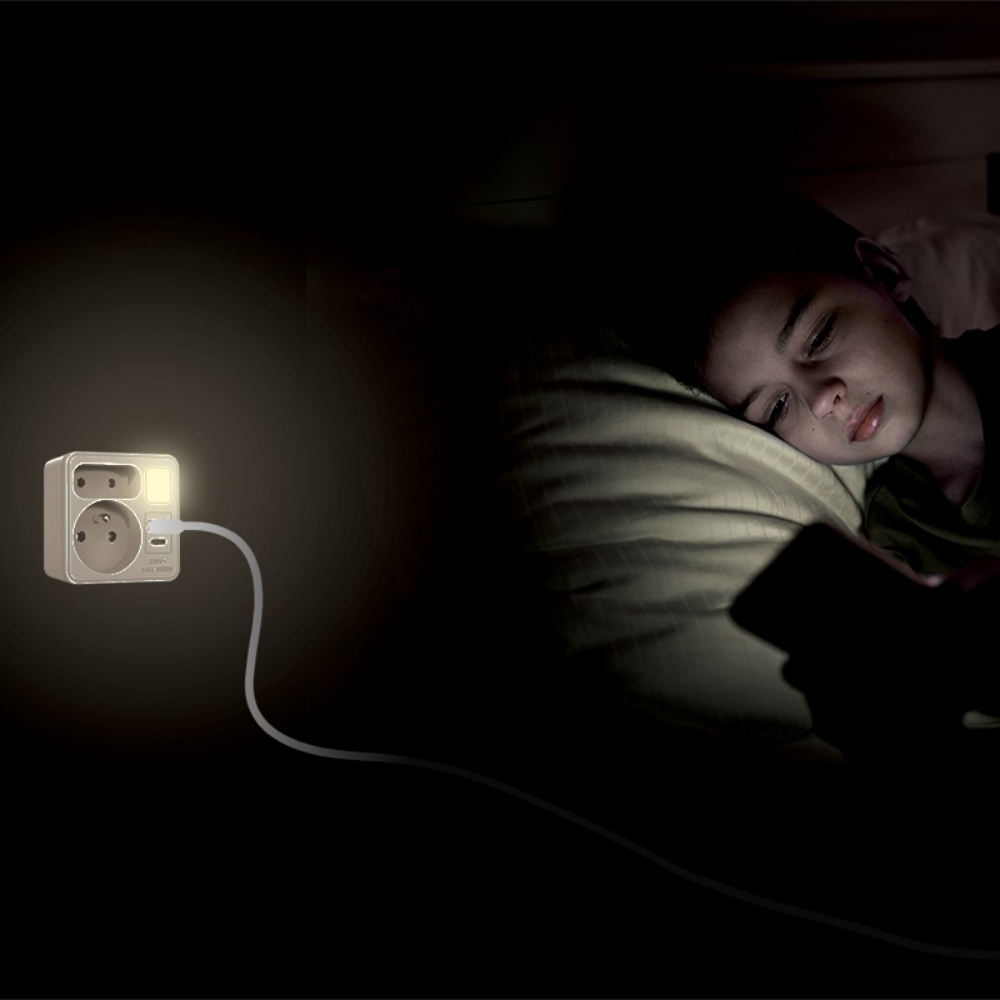 Biplite frontale 2 prises 16A + 6A - avec veilleuse et 1 prise USB-A + 1 prise USB-C - VELAMP - ADAT-FR-12