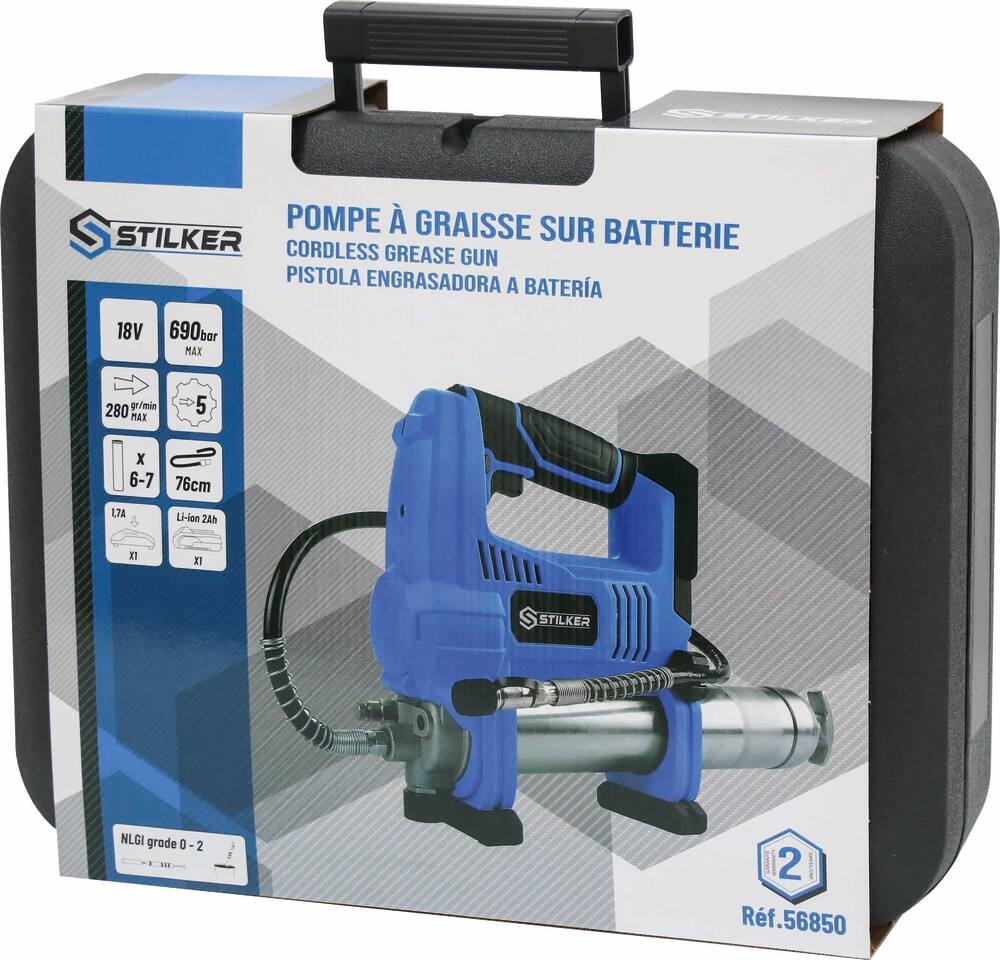 Pompe à graisse électrique sur batterie 18V 690 bar max en mallette STILKER - 56850