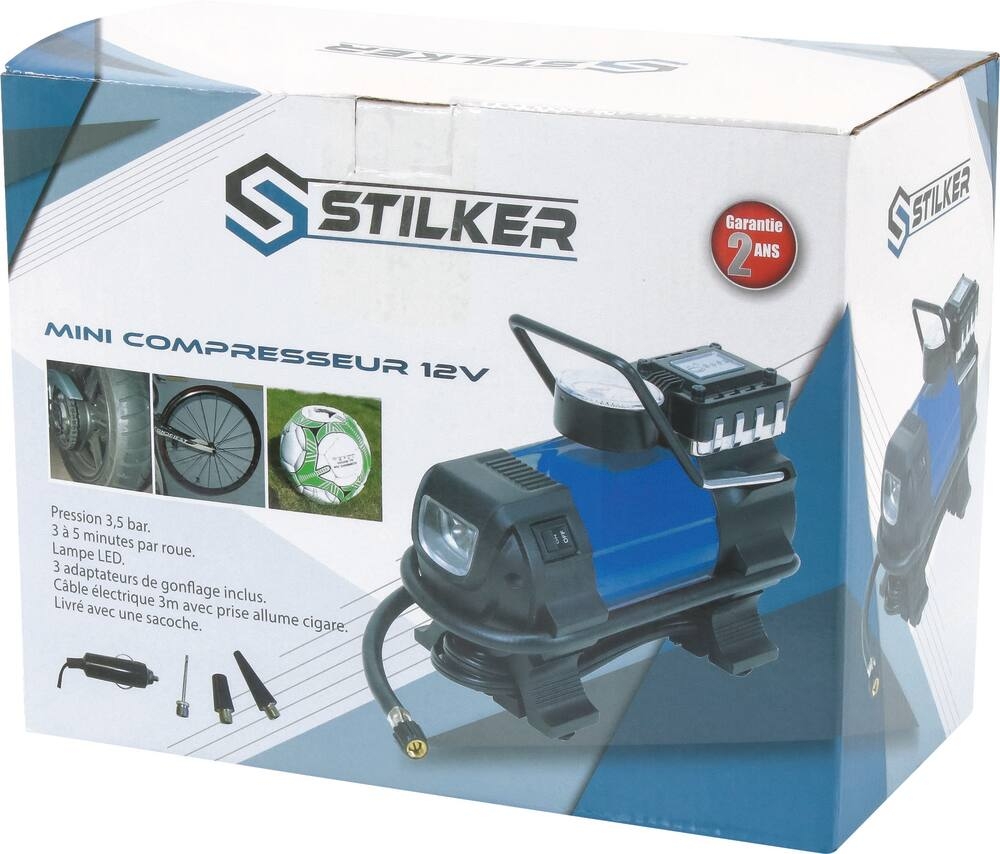 Compresseur mini 3,5 bar 12 v avec accessoires STILKER - 11250