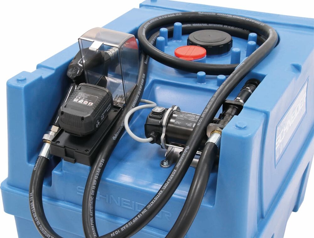 Cuve de ravitaillement gasoil PE 200L avec kit pompe à gasoil avec plateforme 20V Li-ion et 1 batterie 4Ah SCHNEIDER - 50442
